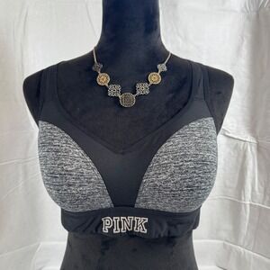 PINK Victoria's‎ Secret Women's Sports Bra Heathered Gray Hook Eye Racerback